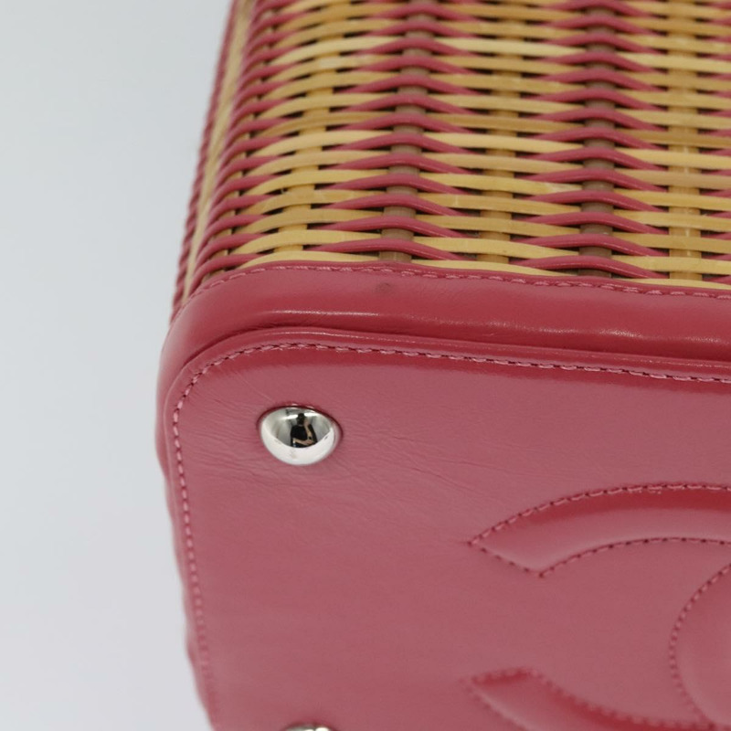 【日本直送】香奈兒 (CHANEL) 藤編化妝鏈條肩背包，粉紅色/銀色雙C標誌，正品編號 114200SAM-17