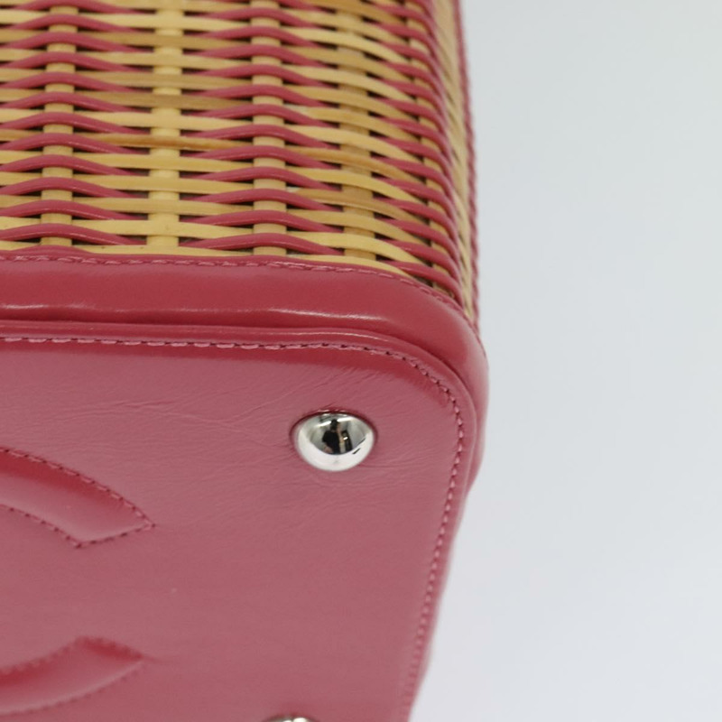 【日本直送】香奈兒 (CHANEL) 藤編化妝鏈條肩背包，粉紅色/銀色雙C標誌，正品編號 114200SAM-18