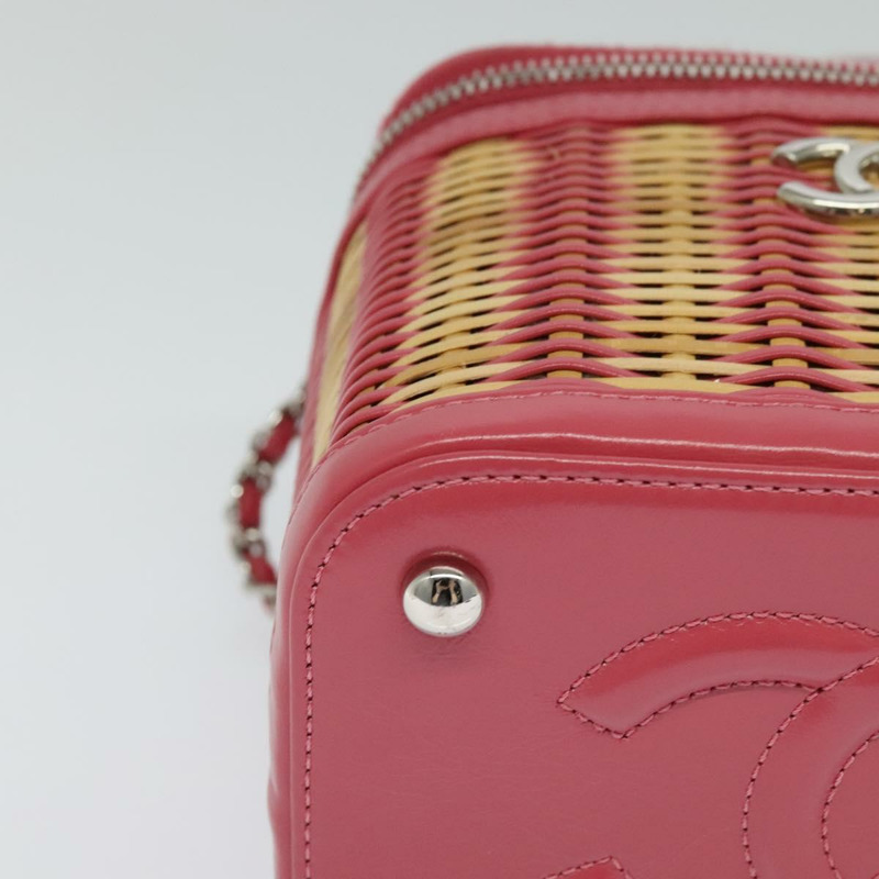 【日本直送】香奈兒 (CHANEL) 藤編化妝鏈條肩背包 2way 粉紅色 銀色 CC 標誌 Auth 114201SAM-16