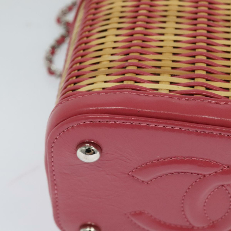 【日本直送】香奈兒 (CHANEL) 藤編化妝鏈條肩背包 2way 粉紅色 銀色 CC 標誌 Auth 114201SAM-18