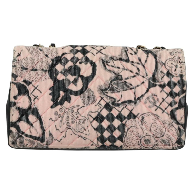 【日本直送】香奈兒 (CHANEL) 鏈條 V 字縫線單肩包，燈芯絨材質，粉紅色，金色雙 C 標誌，貨號 115032SM-1