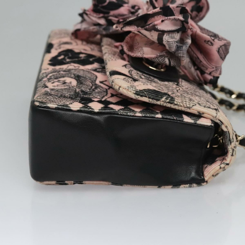 【日本直送】香奈兒 (CHANEL) 鏈條 V 字縫線單肩包，燈芯絨材質，粉紅色，金色雙 C 標誌，貨號 115032SM-2