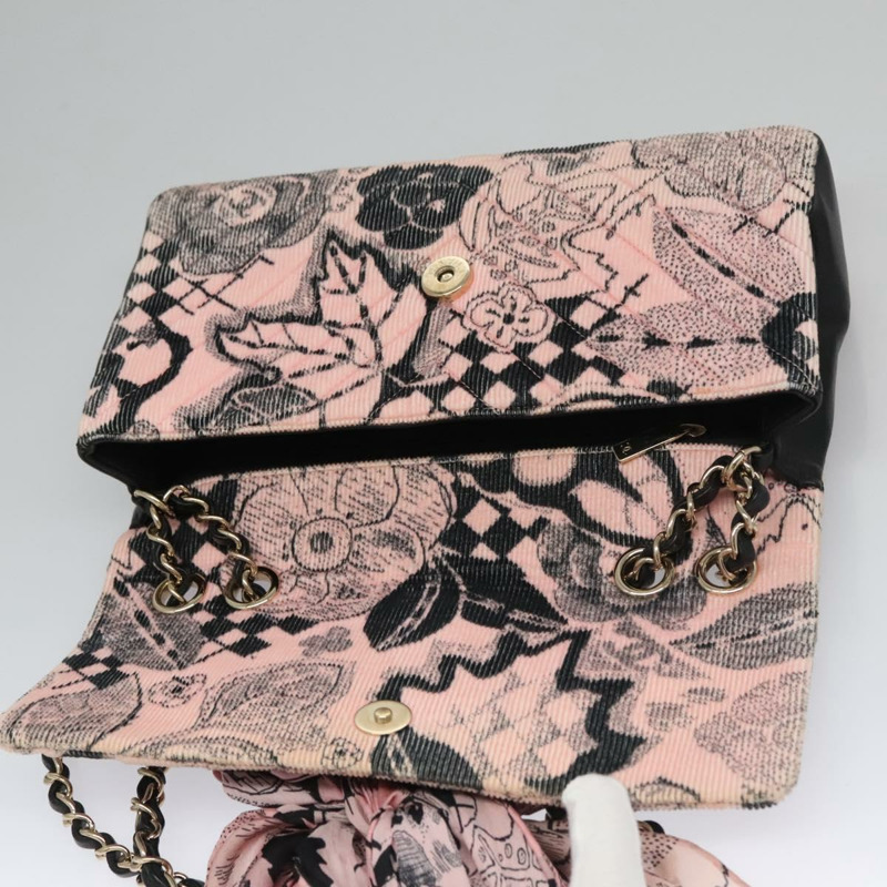 【日本直送】香奈兒 (CHANEL) 鏈條 V 字縫線單肩包，燈芯絨材質，粉紅色，金色雙 C 標誌，貨號 115032SM-9