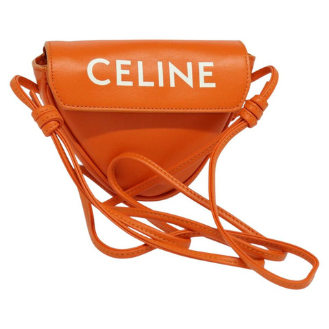CELINE 三角形肩背包 皮革 橘色 正品 MY058M