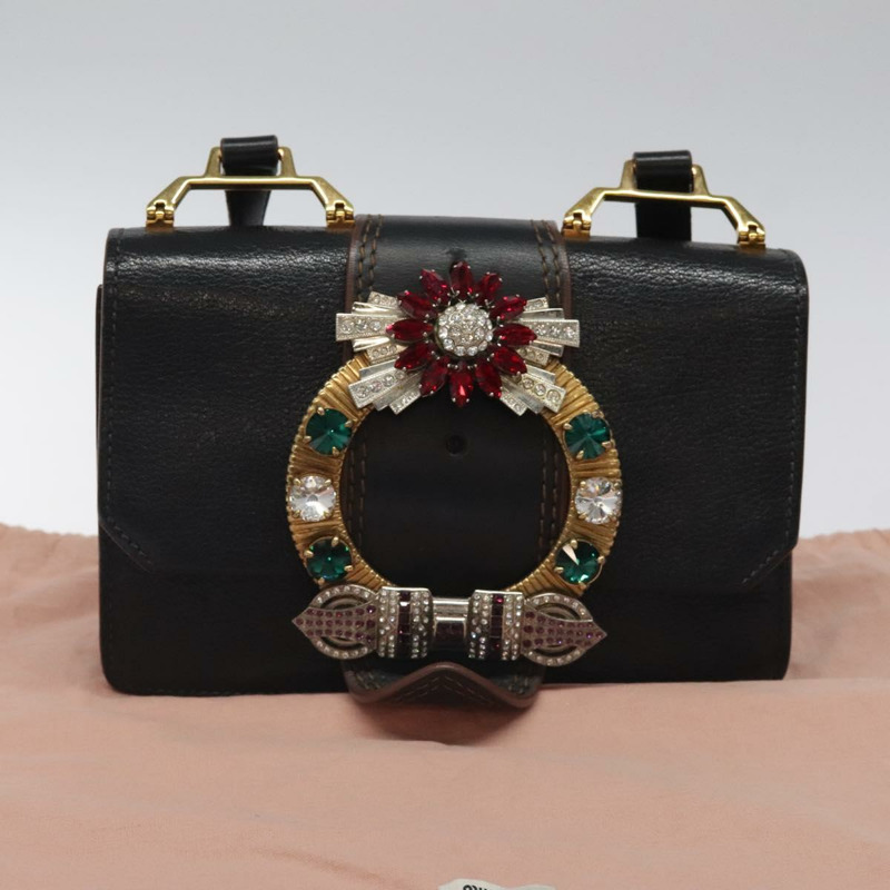 【日本直送】Miu Miu 黑色金色皮革肩背包 正品 MX101V-11