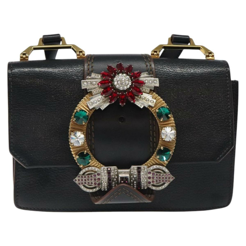 【日本直送】Miu Miu 黑色金色皮革肩背包 正品 MX101V-12