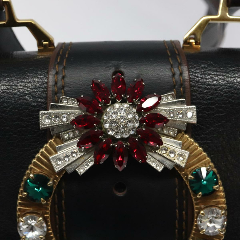 【日本直送】Miu Miu 黑色金色皮革肩背包 正品 MX101V-19