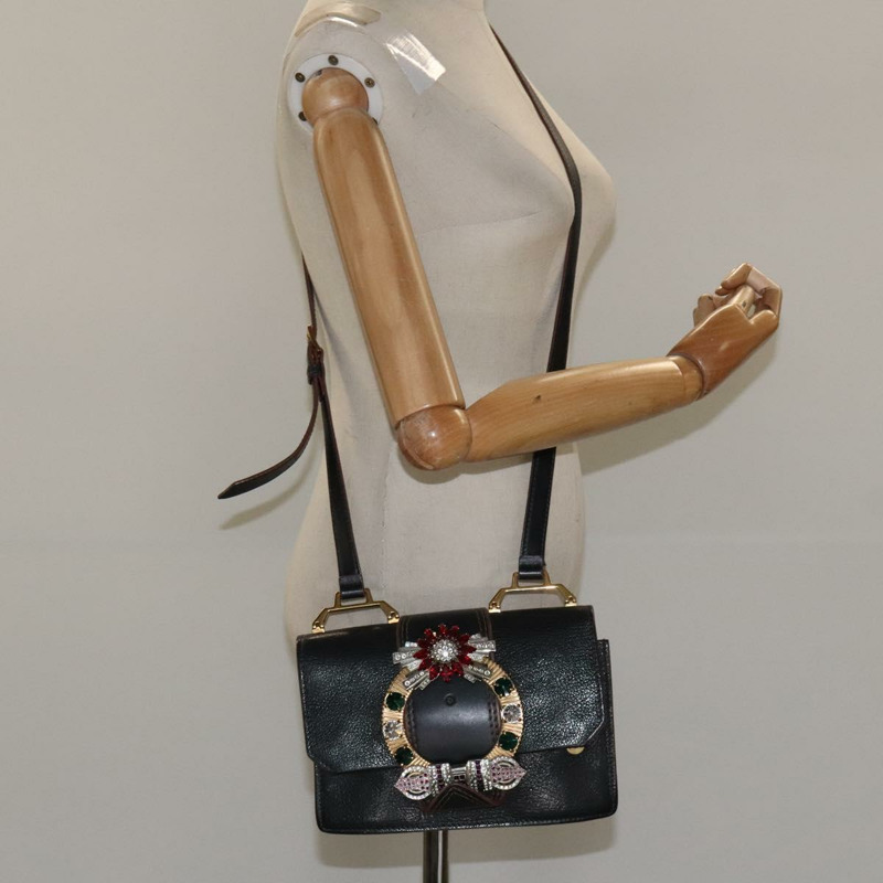【日本直送】Miu Miu 黑色金色皮革肩背包 正品 MX101V-25