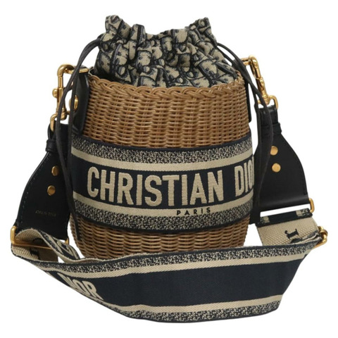Christian Dior Oblique 藤編單肩包，藤條材質，海軍藍、棕色、金色，正品 BA1114SAM