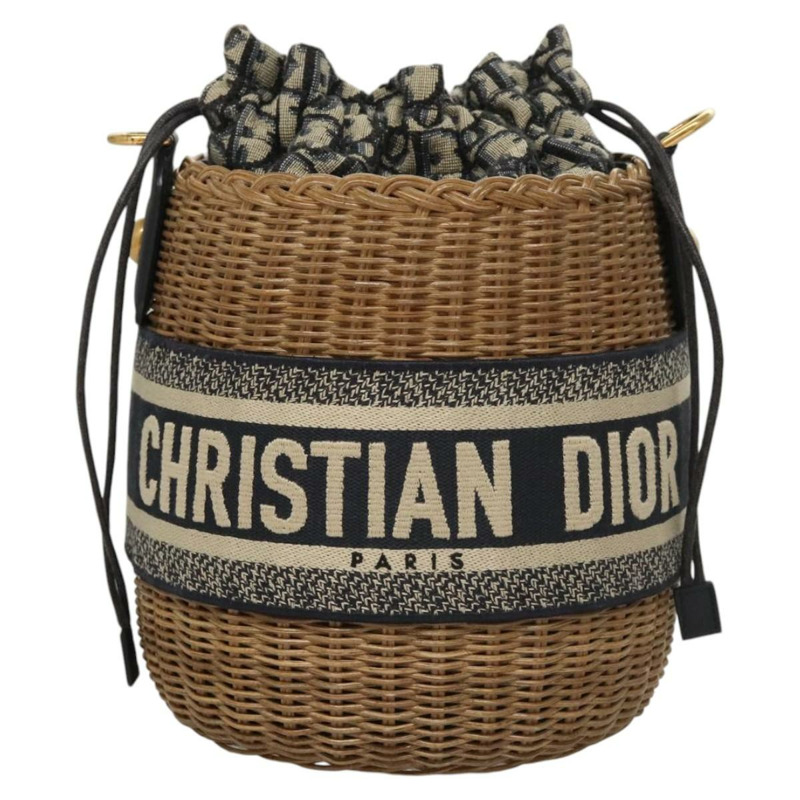 【日本直送】Christian Dior Oblique 藤編單肩包，藤條材質，海軍藍、棕色、金色，正品 BA1114SAM-13