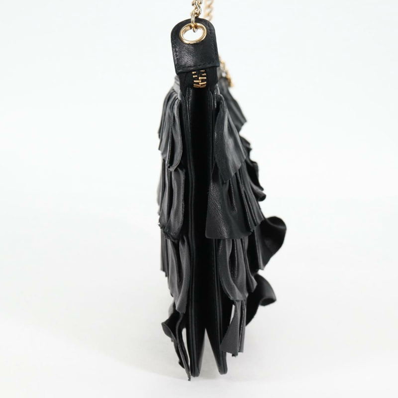 【日本直送】香奈兒 (CHANEL) 鏈條褶皺手提包，羊皮材質，黑色，金色雙C標誌，正品編號 yk18016M-2