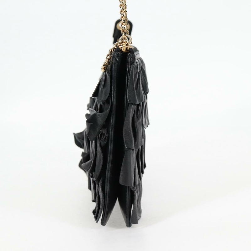 【日本直送】香奈兒 (CHANEL) 鏈條褶皺手提包，羊皮材質，黑色，金色雙C標誌，正品編號 yk18016M-3