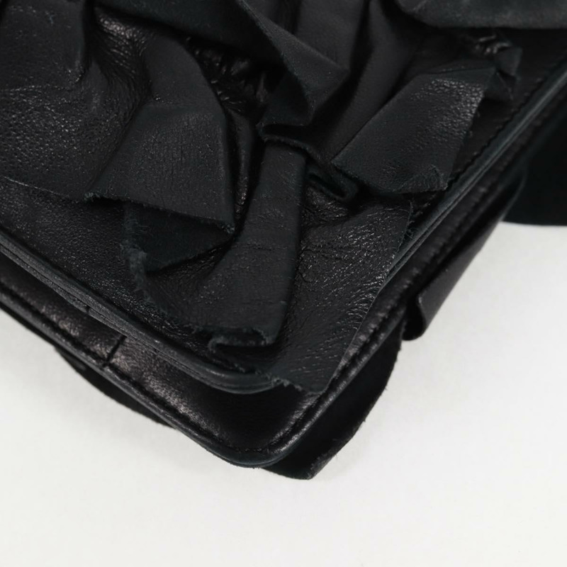 【日本直送】香奈兒 (CHANEL) 鏈條褶皺手提包，羊皮材質，黑色，金色雙C標誌，正品編號 yk18016M-18