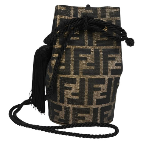 FENDI Zucca帆布單肩包 黑色棕色 正品 120527M