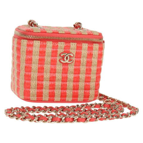 香奈兒 (CHANEL) 鏈條肩背包 草編 米色 金色 CC 標誌 正品 120168SAM