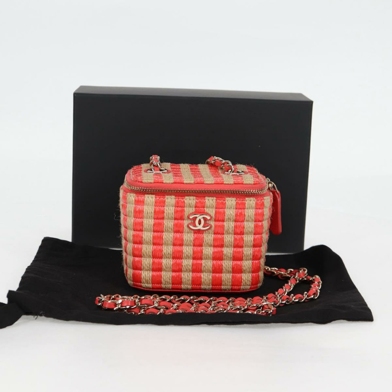 【日本直送】香奈兒 (CHANEL) 鏈條肩背包 草編 米色 金色 CC 標誌 正品 120168SAM-11