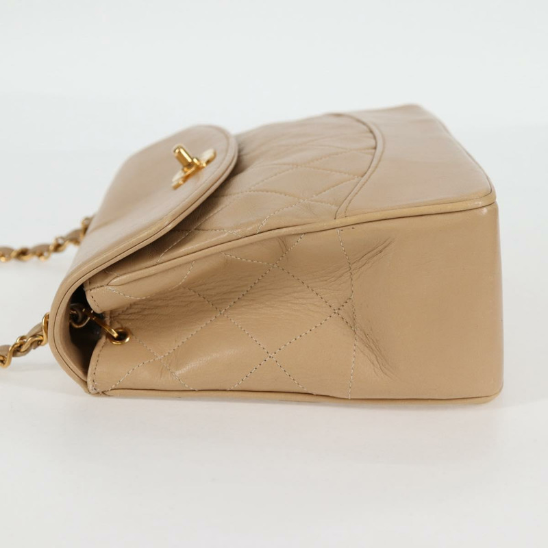 【日本直送】香奈兒 (CHANEL) 絎縫鏈條單肩包，羊皮，米色，金色 CC 標誌，正品 kk467V-2