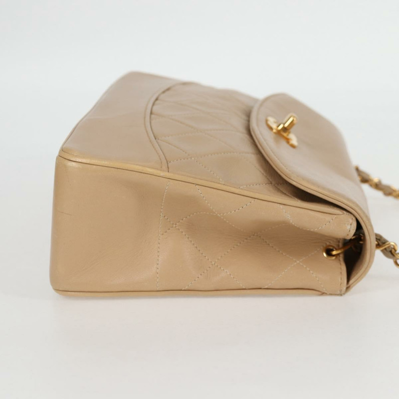 【日本直送】香奈兒 (CHANEL) 絎縫鏈條單肩包，羊皮，米色，金色 CC 標誌，正品 kk467V-3