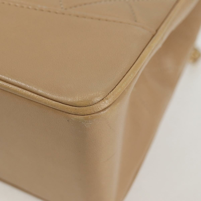 【日本直送】香奈兒 (CHANEL) 絎縫鏈條單肩包，羊皮，米色，金色 CC 標誌，正品 kk467V-16