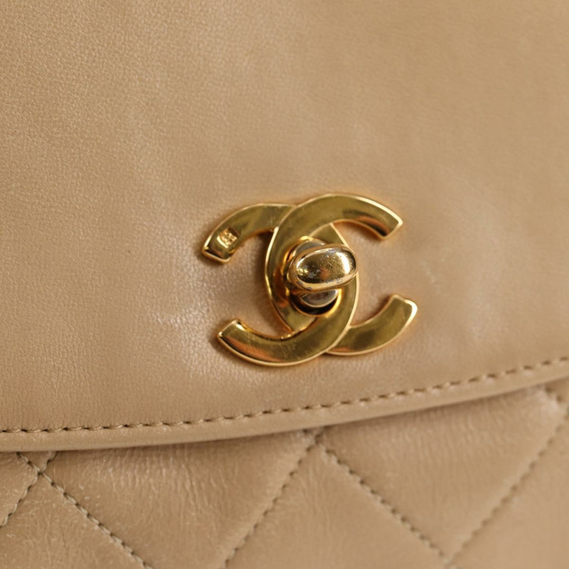 【日本直送】香奈兒 (CHANEL) 絎縫鏈條單肩包，羊皮，米色，金色 CC 標誌，正品 kk467V-20