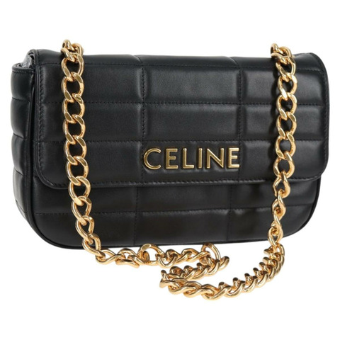 CELINE 鏈條單背包，黑色皮革，金色，正品，貨號 nb466SM