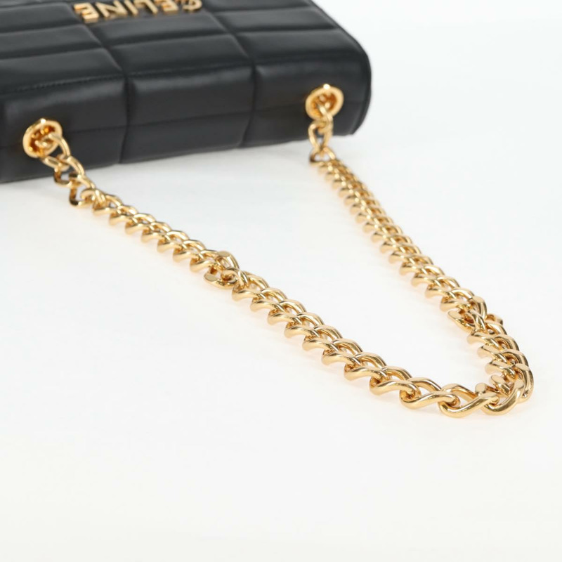 【日本直送】CELINE 鏈條單背包，黑色皮革，金色，正品，貨號 nb466SM-6