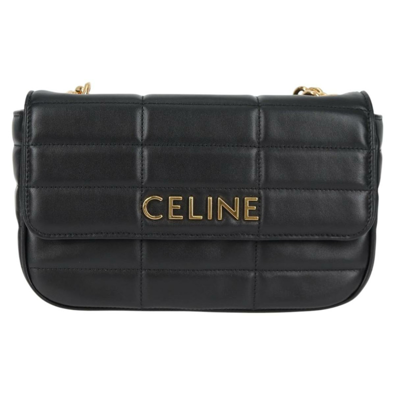 【日本直送】CELINE 鏈條單背包，黑色皮革，金色，正品，貨號 nb466SM-12