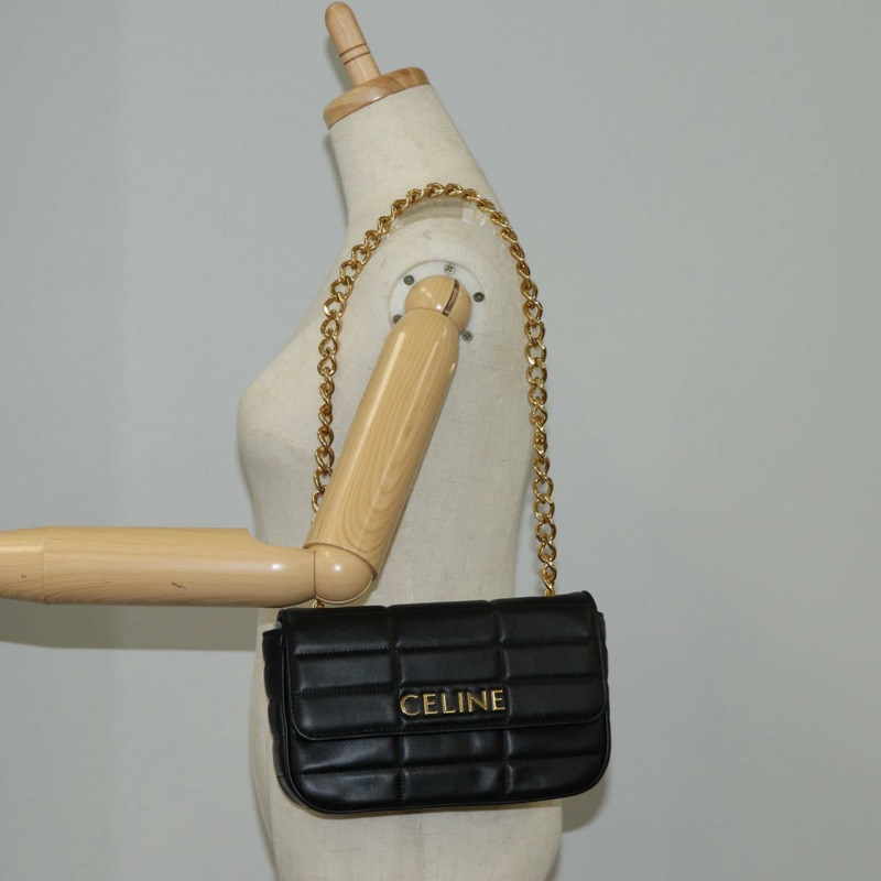 【日本直送】CELINE 鏈條單背包，黑色皮革，金色，正品，貨號 nb466SM-24