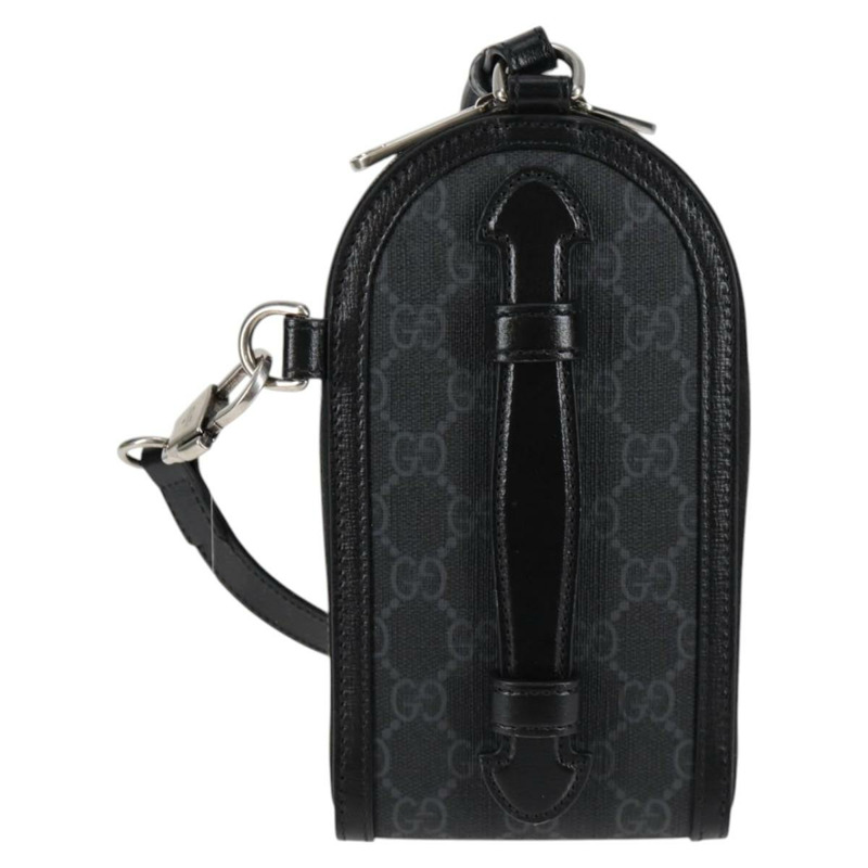 【日本直送】GUCCI GG Supreme 手機支架單肩包 PVC 黑銀 724357 正品 sw385M-1