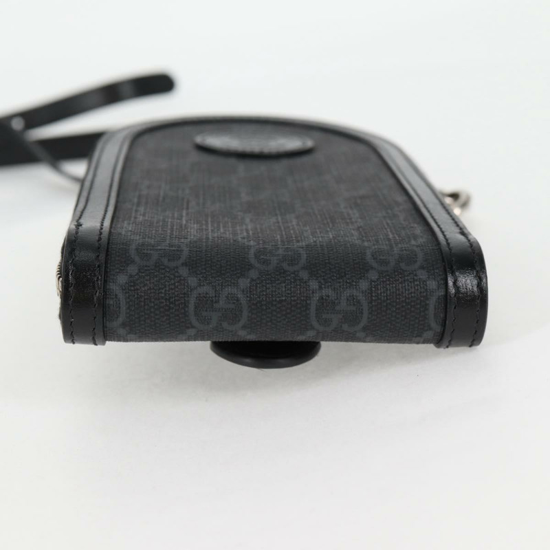 【日本直送】GUCCI GG Supreme 手機支架單肩包 PVC 黑銀 724357 正品 sw385M-4
