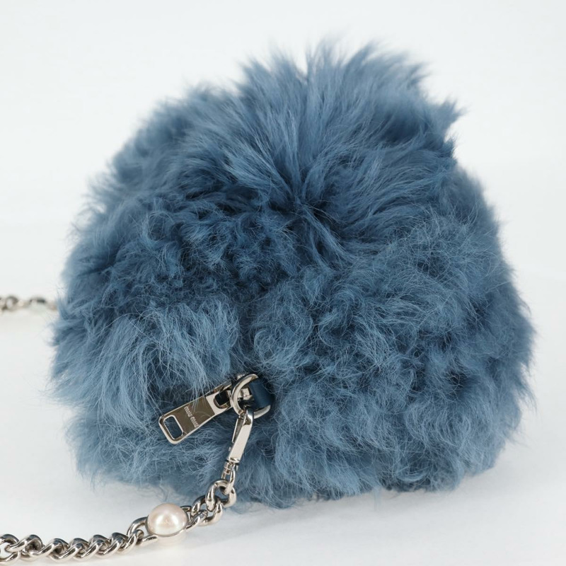 【日本直送】Miu Miu 鏈條單肩包 毛絨 藍色 銀色 5BD046 正品 124300SAM-2