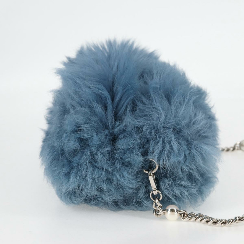 【日本直送】Miu Miu 鏈條單肩包 毛絨 藍色 銀色 5BD046 正品 124300SAM-3