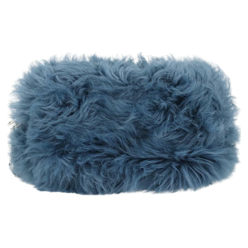 【日本直送】Miu Miu 鏈條單肩包 毛絨 藍色 銀色 5BD046 正品 124300SAM-12