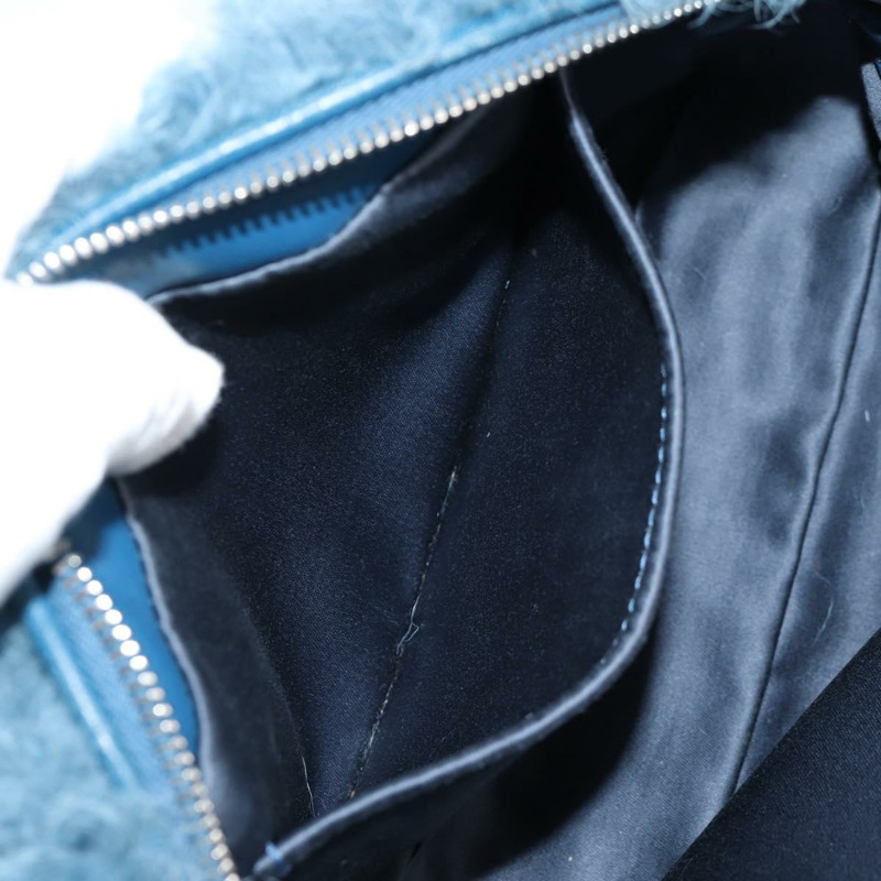 【日本直送】Miu Miu 鏈條單肩包 毛絨 藍色 銀色 5BD046 正品 124300SAM-23