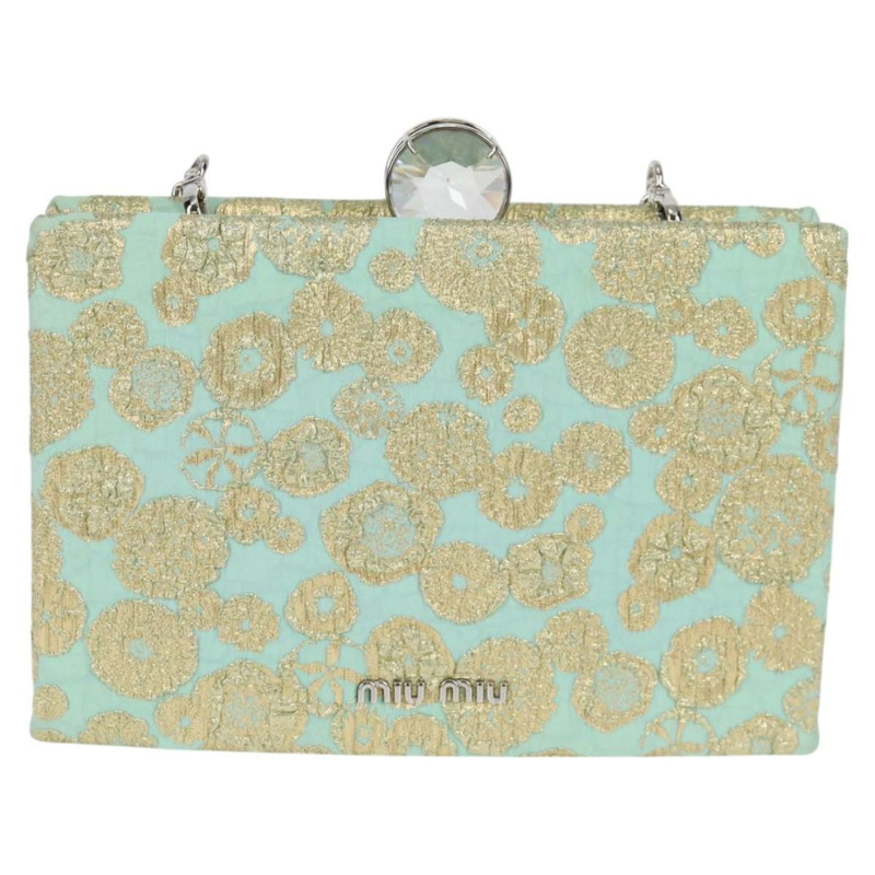 【日本直送】Miu Miu 鏈條單肩包 棉質 淺藍色 銀色 正品 118561SAM-12