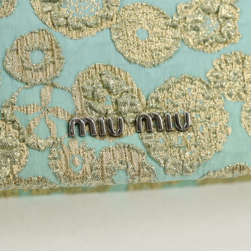 【日本直送】Miu Miu 鏈條單肩包 棉質 淺藍色 銀色 正品 118561SAM-18