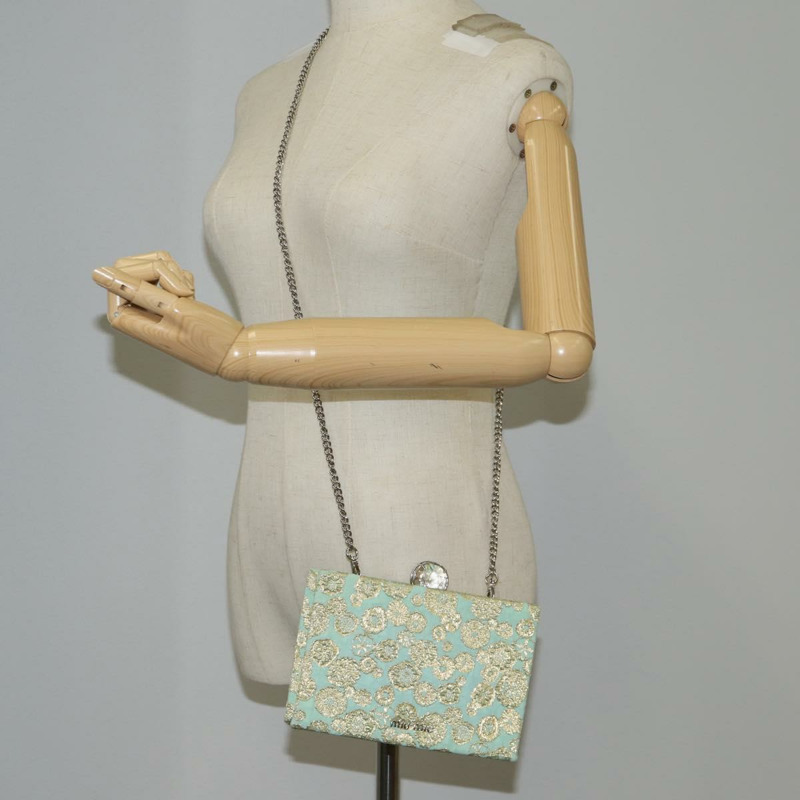 【日本直送】Miu Miu 鏈條單肩包 棉質 淺藍色 銀色 正品 118561SAM-23