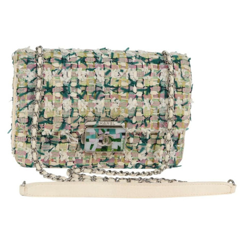 香奈兒鏈條絎縫單肩包 白色斜紋軟呢 CC 標誌 BA2164SAM