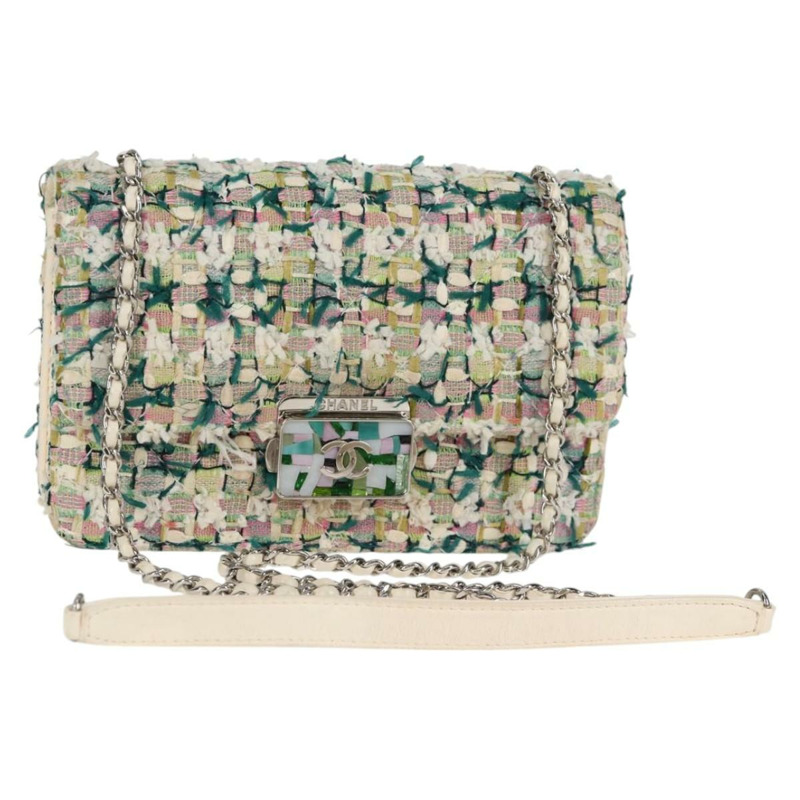 【日本直送】香奈兒鏈條絎縫單肩包 白色斜紋軟呢 CC 標誌 BA2164SAM-0