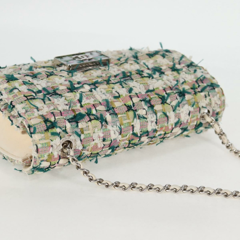 【日本直送】香奈兒鏈條絎縫單肩包 白色斜紋軟呢 CC 標誌 BA2164SAM-5