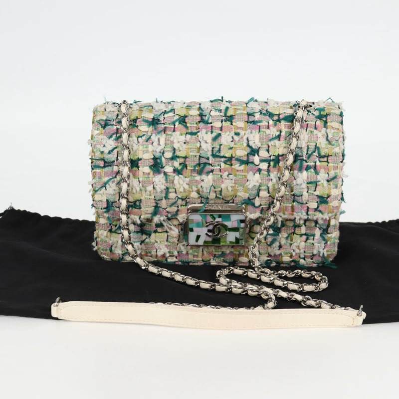 【日本直送】香奈兒鏈條絎縫單肩包 白色斜紋軟呢 CC 標誌 BA2164SAM-11