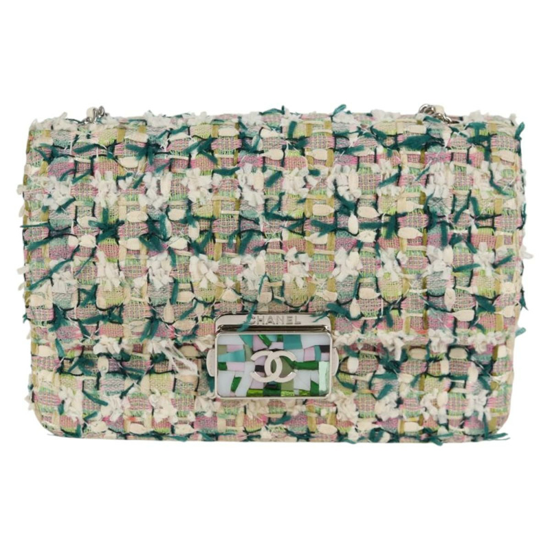 【日本直送】香奈兒鏈條絎縫單肩包 白色斜紋軟呢 CC 標誌 BA2164SAM-12