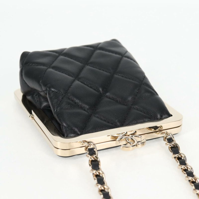 【日本直送】香奈兒 (CHANEL) 絎縫鏈條單肩包，羊皮材質，黑色，金色雙C標誌，正品編號 125435SAM-5