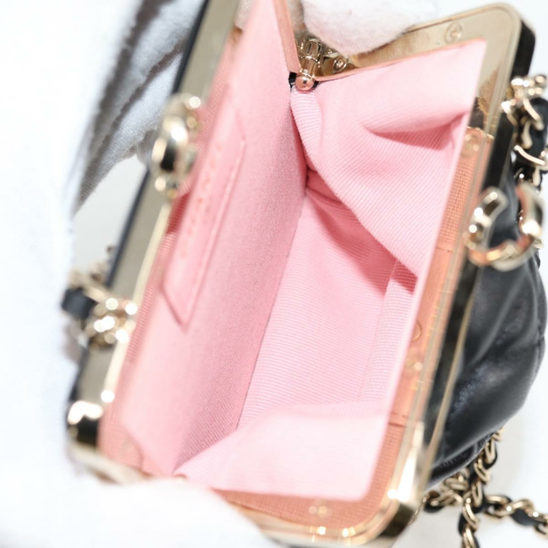 【日本直送】香奈兒 (CHANEL) 絎縫鏈條單肩包，羊皮材質，黑色，金色雙C標誌，正品編號 125435SAM-10