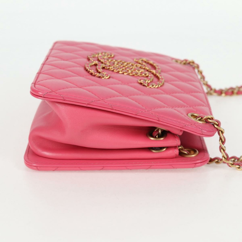 【日本直送】香奈兒 (CHANEL) 絎縫鏈條單肩包，羊皮材質，粉紅色金色雙C標誌，正品編號 125468SAM-3