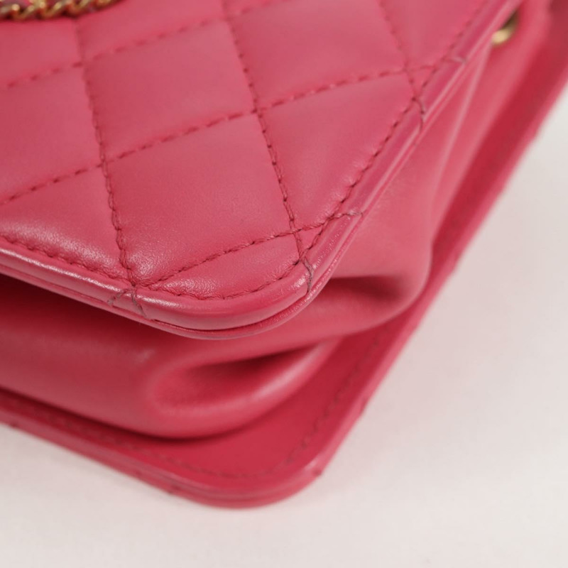 【日本直送】香奈兒 (CHANEL) 絎縫鏈條單肩包，羊皮材質，粉紅色金色雙C標誌，正品編號 125468SAM-14