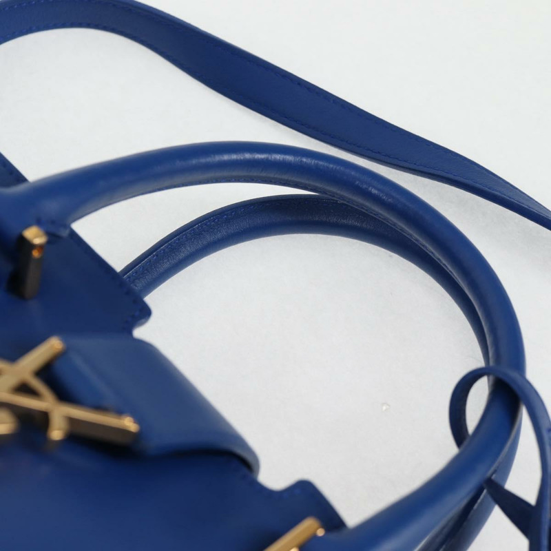 【日本直送】SAINT LAURENT Baby Kabas 手提包 皮革 2way 藍色金色 正品 123590M-13