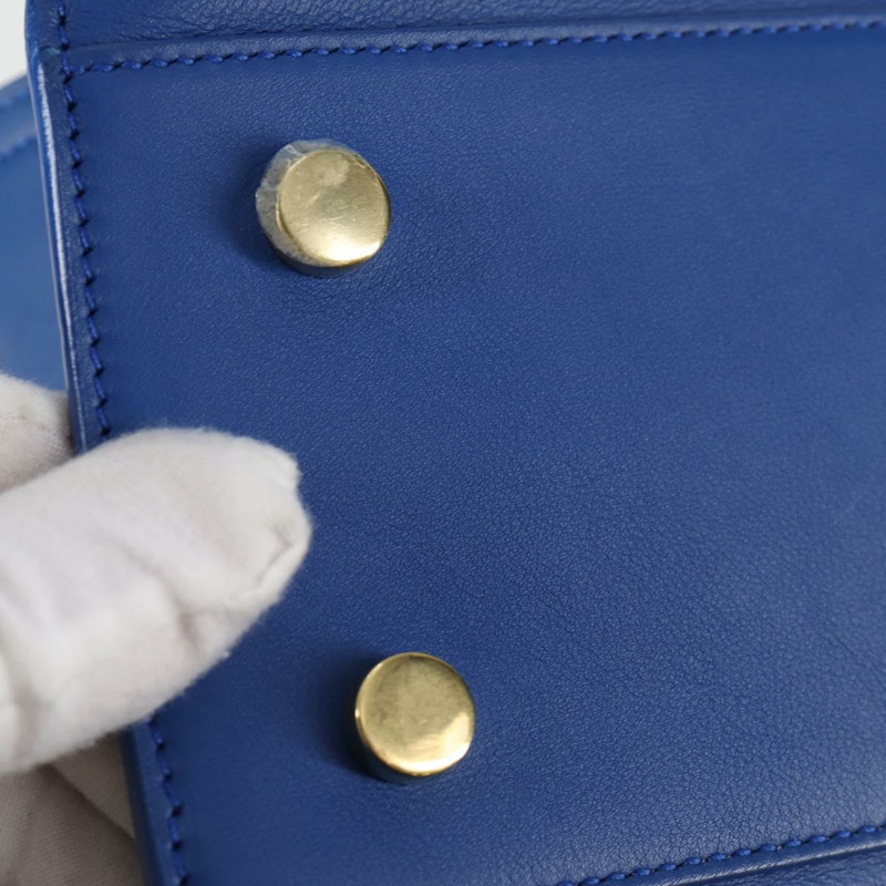 【日本直送】SAINT LAURENT Baby Kabas 手提包 皮革 2way 藍色金色 正品 123590M-18