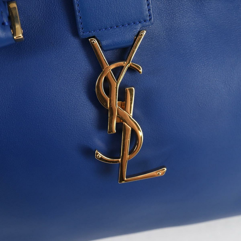 【日本直送】SAINT LAURENT Baby Kabas 手提包 皮革 2way 藍色金色 正品 123590M-21