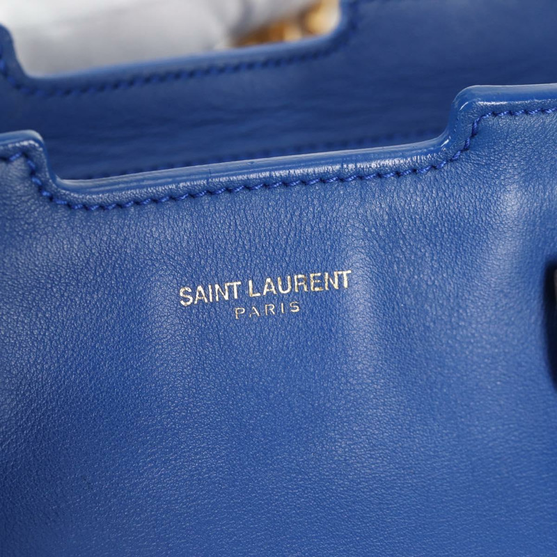 【日本直送】SAINT LAURENT Baby Kabas 手提包 皮革 2way 藍色金色 正品 123590M-23